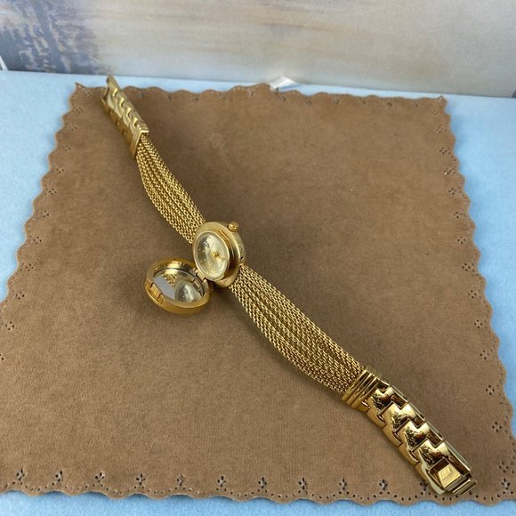Anne Klein Peak-a-Boo Gold Braided Bracelet Flip Top Watch main image 12